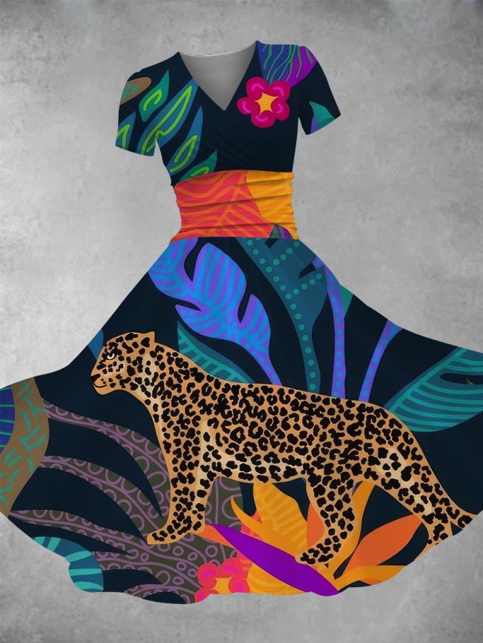 Women's Animal Leopard Floral Print Maxi Dress