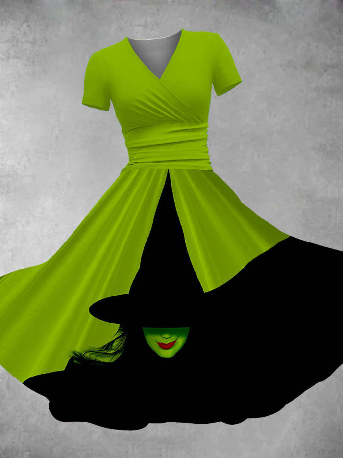 Women's Vintage Halloween Witch Print Maxi Dress