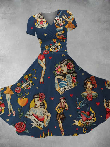 Women's Old School Tattoo  Print Maxi Dress