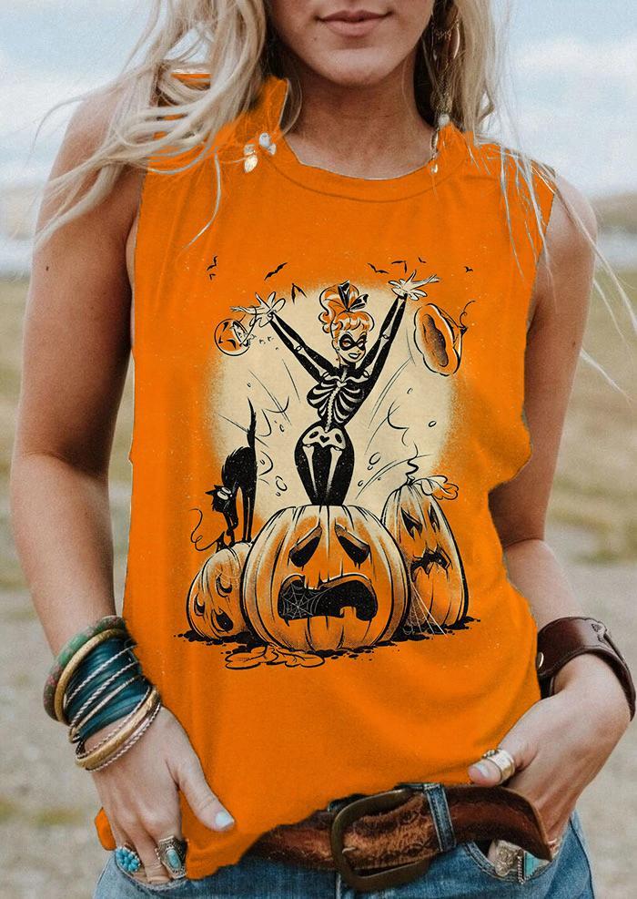 Vintage Halloween Pinup Girl Print Tank Top