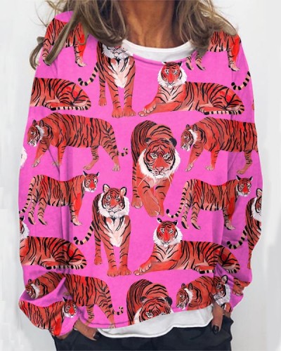 Women's Pink Leopard Long Sleeve Sweatshirt