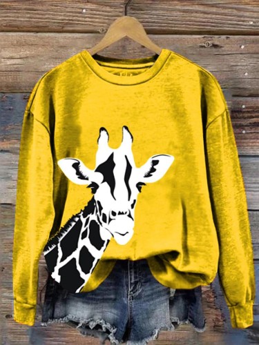 Women's Cute Giraffe Print Long Sleeve Round Neck Sweatshirt