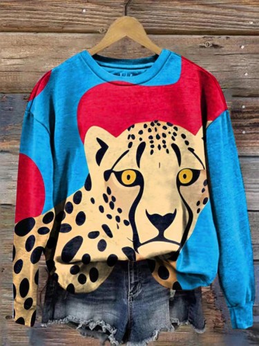 Women's Leopard Print Long Sleeve Crewneck Sweatshirt