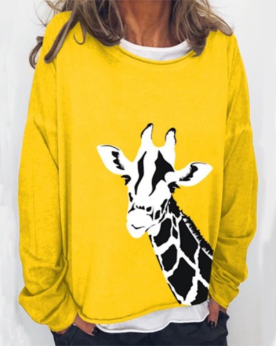 Women's Loose Giraffe Long Sleeve Sweatshirt