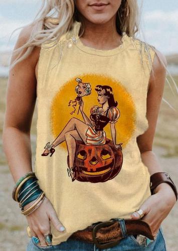 Vintage Halloween Pinup Girl Print Tank Top