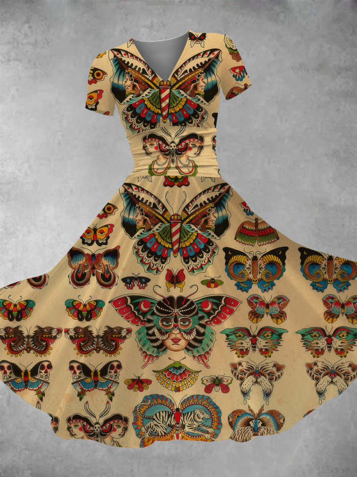 Women's Butterfly Tattoo Print Maxi Dress