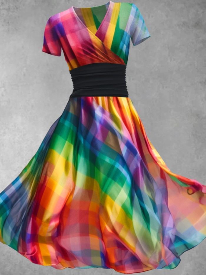 Women's Rainbow Plaid Art Design Maxi Dress