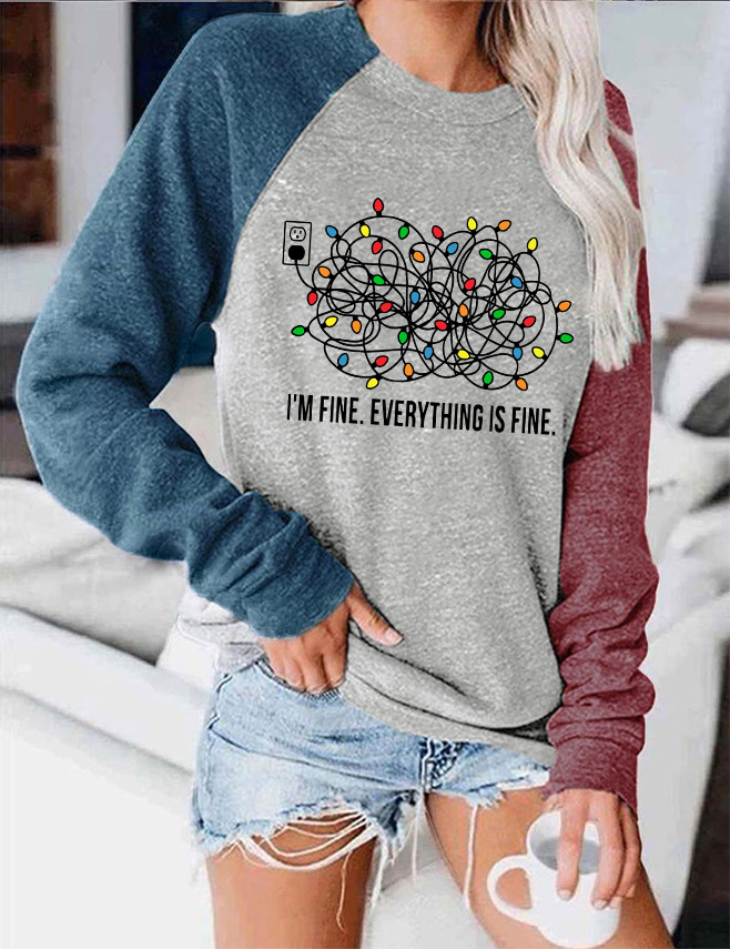 I'm Fine Everything is Fine Christmas Color Block Sweatshirt