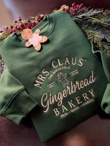 Women'S  Xmas Mrs. Santa Claus Bakery Print Long Sleeve Sweatshirt