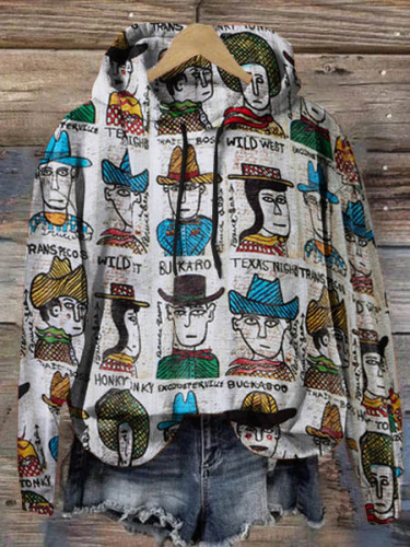 Western Art Celebrity Print Hooded Sweatshirt