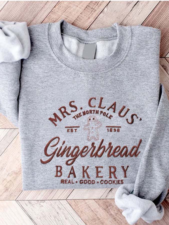 Women'S  Xmas Mrs. Santa Claus Bakery Print Long Sleeve Sweatshirt
