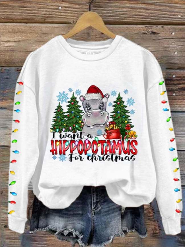 Women's I Want a Hippopotamus for Christmas  Print Sweatshirt