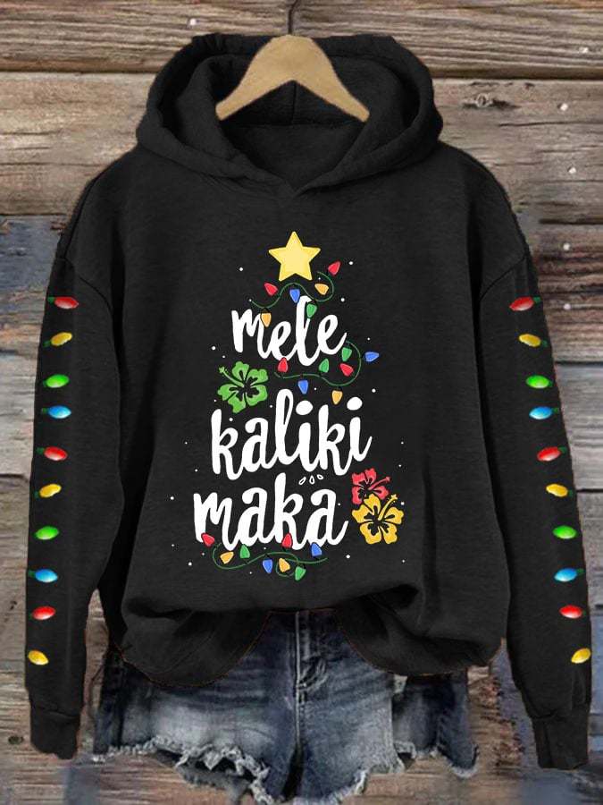 Women's Mele Kalikimaka Hawaii Christmas Print Hoodie