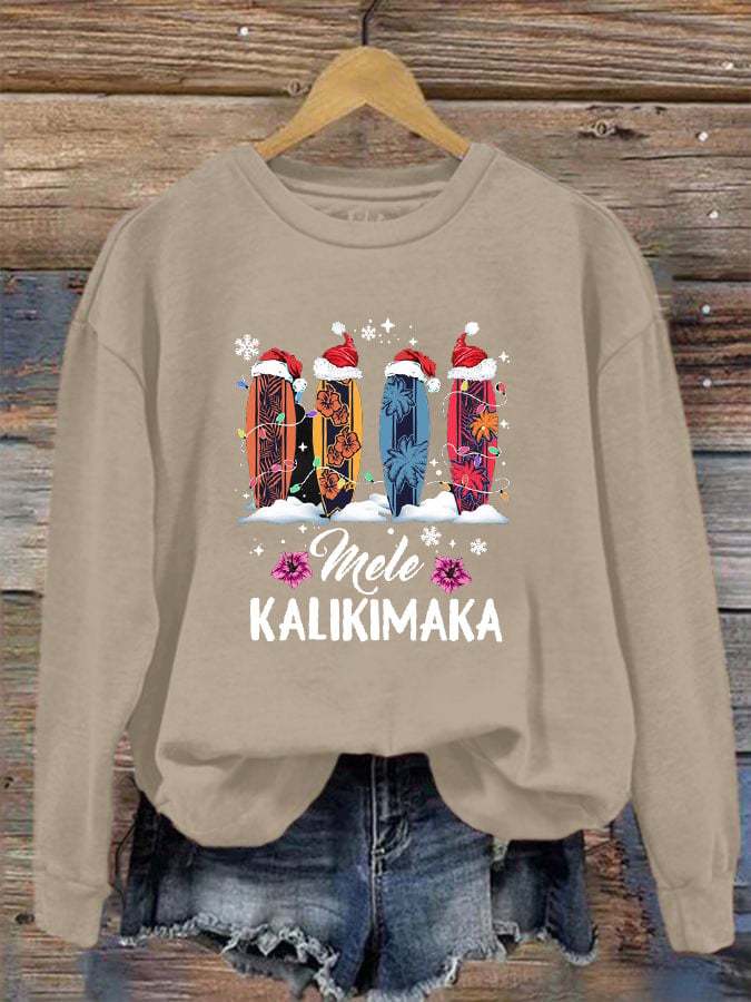 Women's Mele Kalikimaka Hawaii Christmas Print Crew Neck Sweatshirt