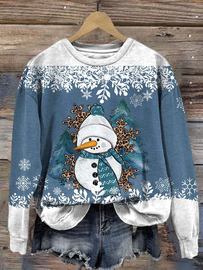 Women's Christmas Snowman Print Crew Neck Sweatshirt