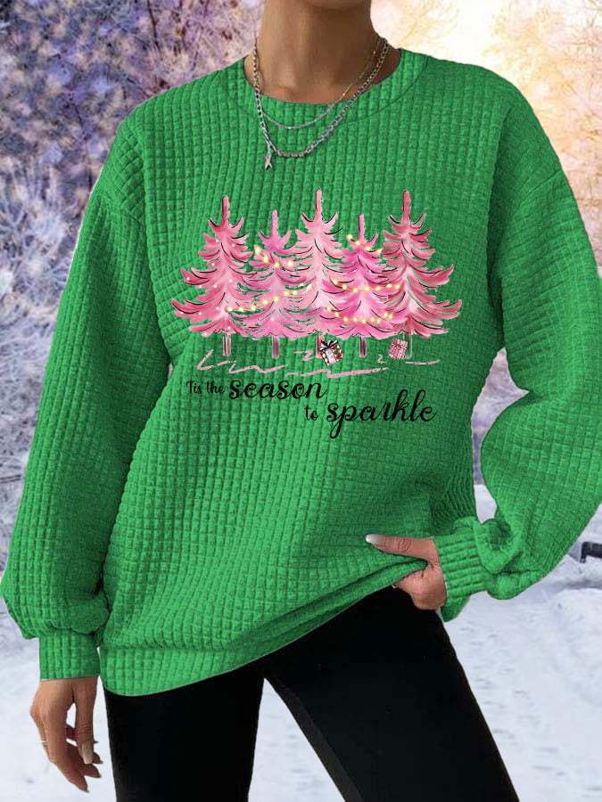 Women's tis the season to sparkle Christmas tree waffle sweatshirt