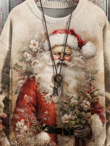Santa Claus Vintage Art Vibe Print Sweater