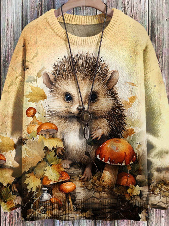 Hedgehog Vintage Art Vibe Print Sweater