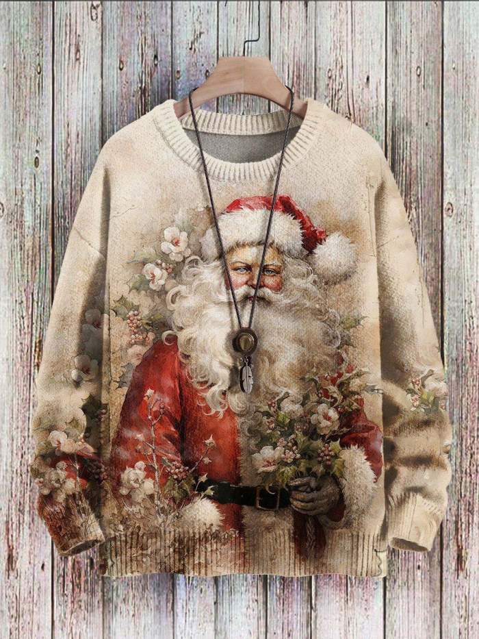 Santa Claus Vintage Art Vibe Print Sweater