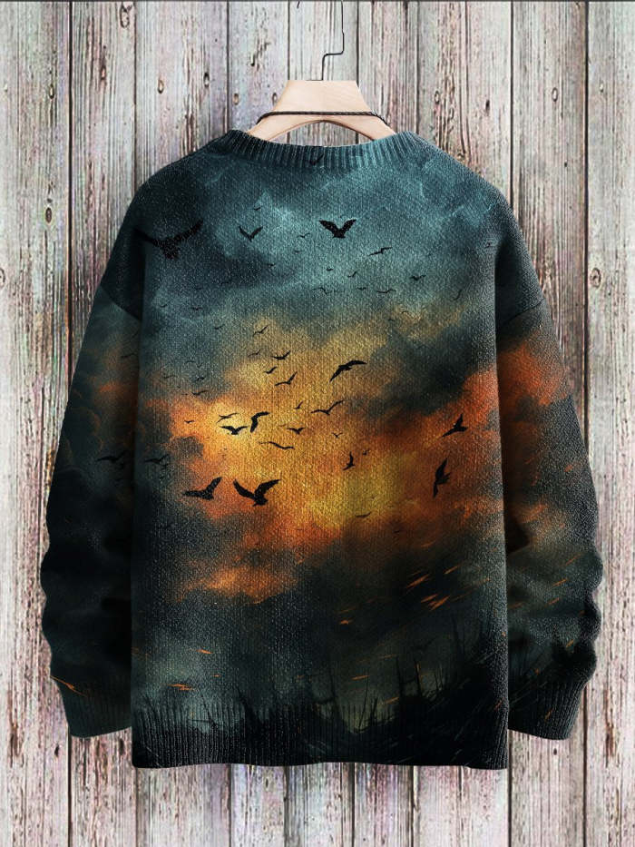 Halloween Vintage Raven Print Sweater