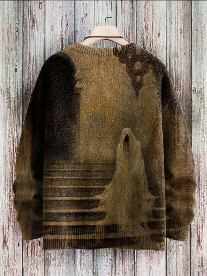 Halloween Ghost Art Print Casual Knit Sweatshirt