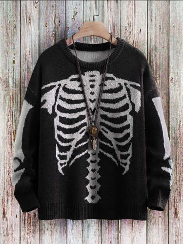 Skeleton Art Print Pattern Casual Knit Sweatshirt