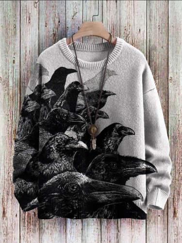 Halloween Raven Art Pattern Print Casual Knit Pullover Sweatshirt