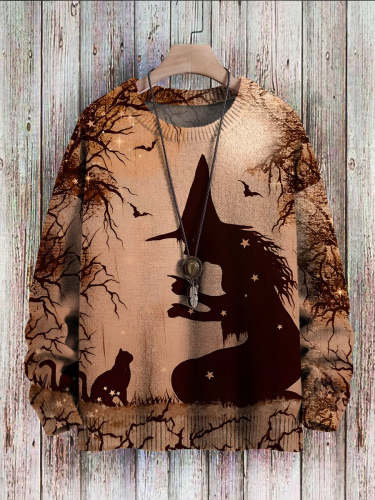 Halloween Black Cat Witch Art Print Casual Sweatshirt