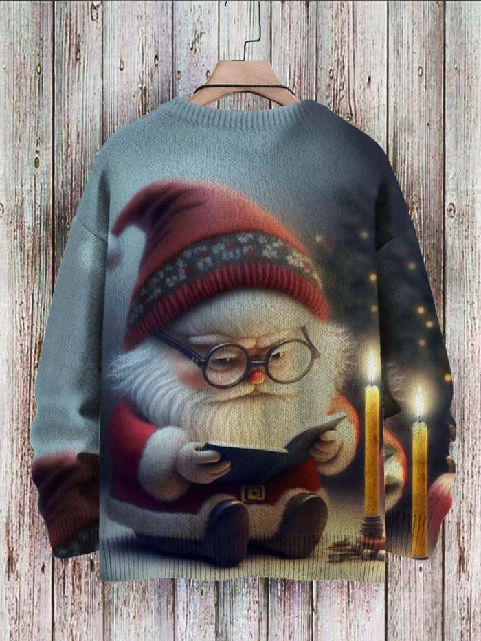 Christmas Cute Santa Reading Book Art Print Knit Casual Sweatshirt