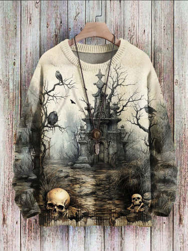 Halloween Death Crow Vintage Art Vibe Print Sweater