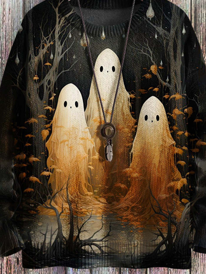 Halloween Ghost Vintage Art Vibe Print Sweater