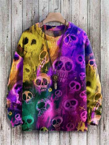 Halloween Art Pattern Print Casual Knit Pullover Sweatshirt