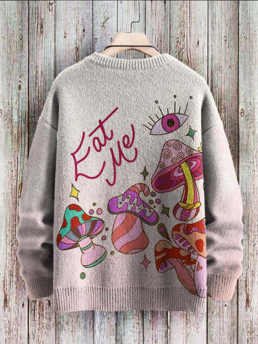 Vintage Mushroom Art Print Slouchy Knit Pullover Sweatshirt
