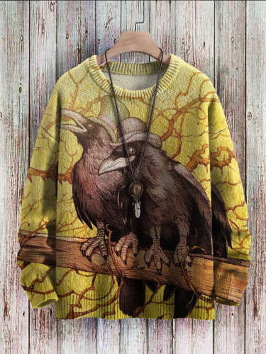 Halloween Raven Art Pattern Print Casual Knit Pullover Sweatshirt