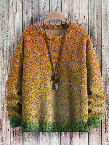 Vintage Textured Graphic Art Print Slouchy Knit Pullover Sweatshirt