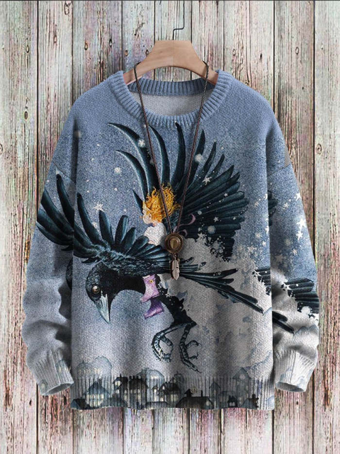 Halloween Raven Child Art Pattern Print Casual Knit Pullover Sweatshirt