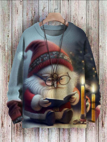 Christmas Cute Santa Reading Book Art Print Knit Casual Sweatshirt