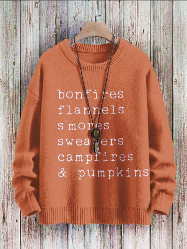 Bonfires Flannels S'mores Sweaters Campfires And Pumpkins Printed Pullover Knitted Sweater