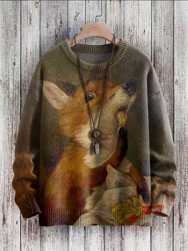 Vintage Cute Art Print Casual Knit Pullover Sweater