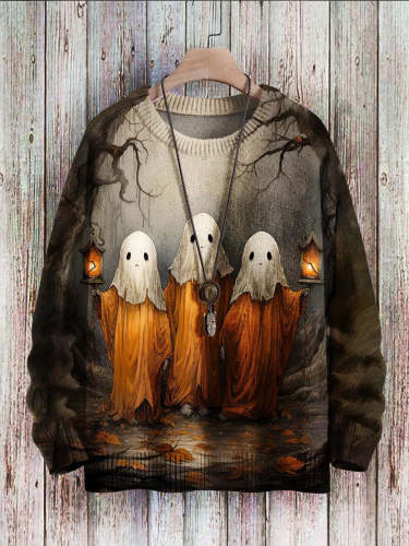 Halloween Ghost Vintage Art Vibe Print Sweater