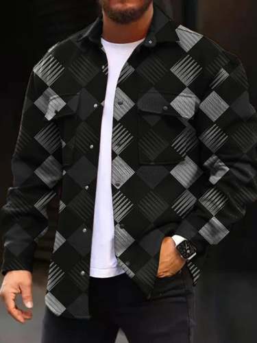 Fashion Simple Geometric Print Men's Woolen Coat