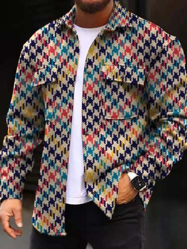 Fashion Simple Geometric Print Men's Woolen Coat