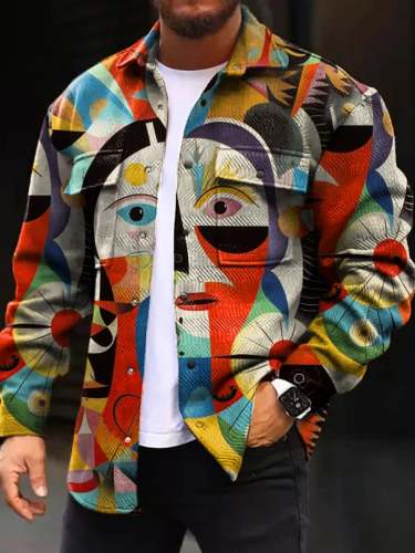 Fashion Casual Art Print Men'S Woolen Pocket Jacket
