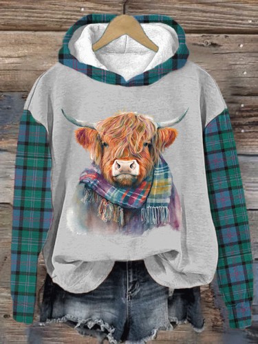 🔥Buy 3 Get 10% Off🔥Women's Check Highland Bull Print Hoodie