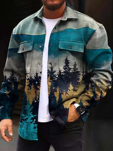 Fashion Simple Forest Print Men's Woolen Jacket