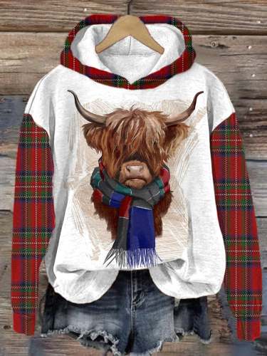 🔥Buy 3 Get 10% Off🔥Women's Check Highland Cow Print Hoodie