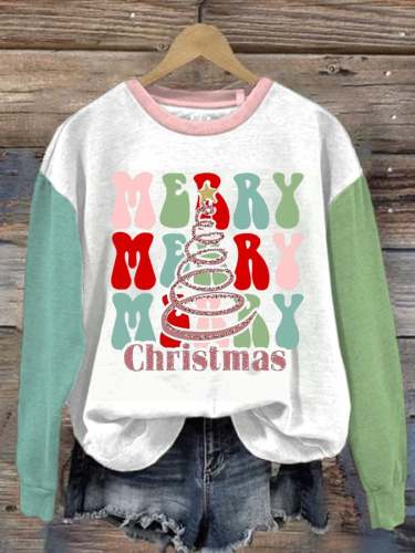 Women's Merry Chrismas Print Crew Neck Sweatshirt