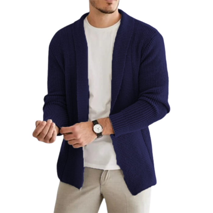 Men's Classic Casual Lapel Long Sleeve Cashmere Knit Cardigan