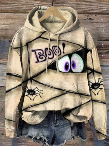 Halloween Boo Mummy Inspired Contrast Hooded Sweatshirt