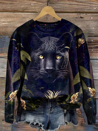 Women's Tropical Leopard Long Sleeve Crewneck Sweatshirt
